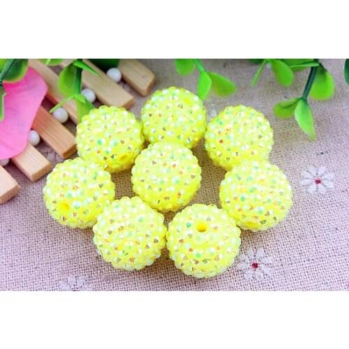 Kwoi vita Neon Yellow Ab Wholesales AAA Quality 20mm Chunky 100pcs/lot Resin Rhinestone Ball beads for Kids Girl Jewelry
