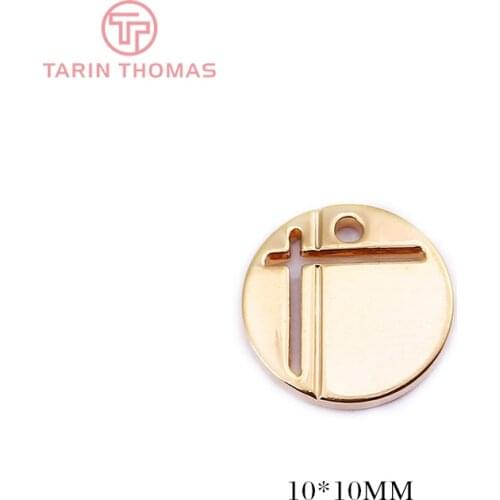 20PCS 10MM Hole 1MM 24K Gold Color Brass Cross Round Disk End Charms High Quality Diy Jewelry Findings Accessories