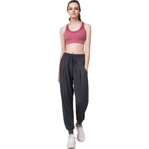 Crz Yoga Exercise Pants for Women Thin Quick-Drying Sports Pants Loose Running Fitness Pure-Color Pocket High-Waiste Leisure Leg