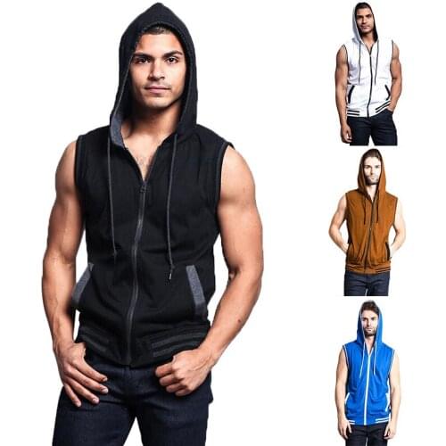 Summer Fashion High Quality Men Gym Fitness Vest Hoodie Sleeveless Hoodie With Zipper