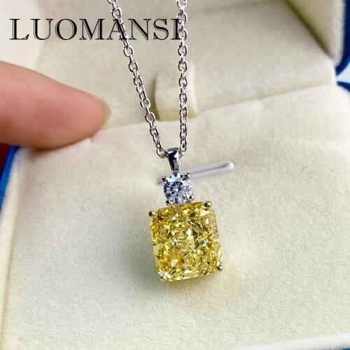 Luomansi Yellow 9*10MM High Carbon Diamond Necklace Fine-Jewelry 100% S925 Sterling Silver Female Pendant Necklace