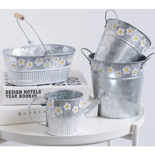 Metal Iron Bucket Flower Pot Embossed Iron Flower Flower Home Living Room Garden Plant Flower Pot Decoration Gardening Supplies