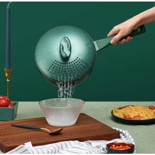 Multi-functiona Noodle Pot with Drainage Small Stock Pot Home Milk Pot Nonstick Pure Color Kitchen Cooking Pan With Lid LD610