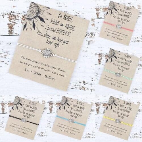 Fashion Sunflower Bracelet Wax Cotton Cord Sunflower Charm Surfing Bracelet for Women Men Summer Friendship Beach Bracelet