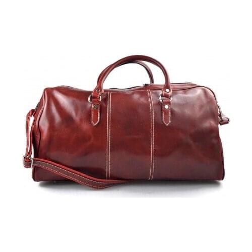 Mens leather duffle bag red shoulder bag travel bag luggage weekender carryon cabin bag