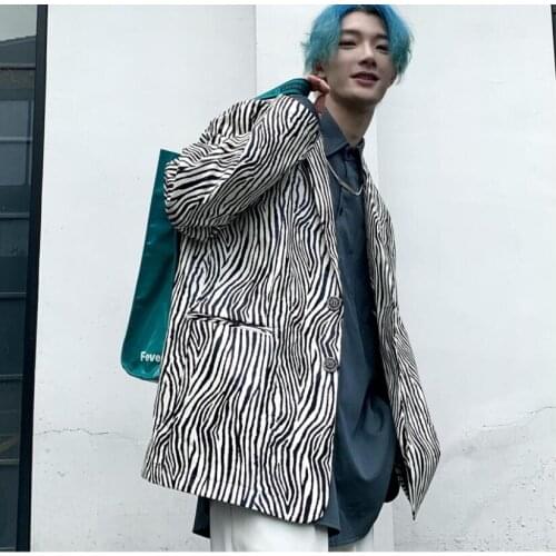 Men Blazer Zebra Pattern Suit Korean Temperament Personality Suit Leather Jacket Hairstylist Singer Stage Costumes