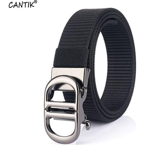 CANTIK Unique Double D Letter Zinc Automatic Buckle Metal Quality Black Nylon & Canvas Belts for Men Jeans Accessories CBCA276