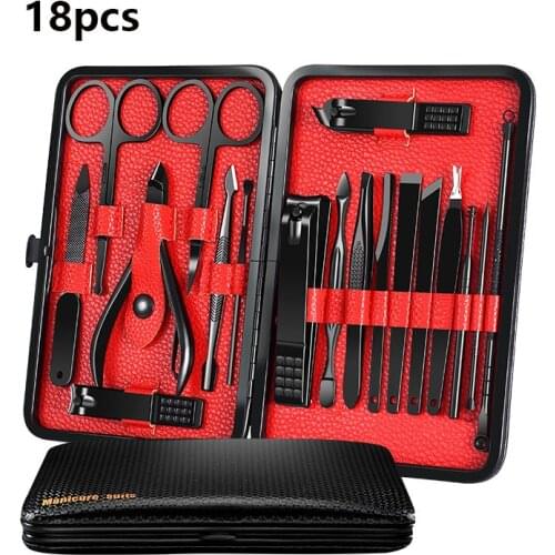 18pcs/set Stainless Steel Manicure Cutters Toe Nail Clipper Pedicure Set Paronychia Scissors Portable Travel Kit Foot Care Tools