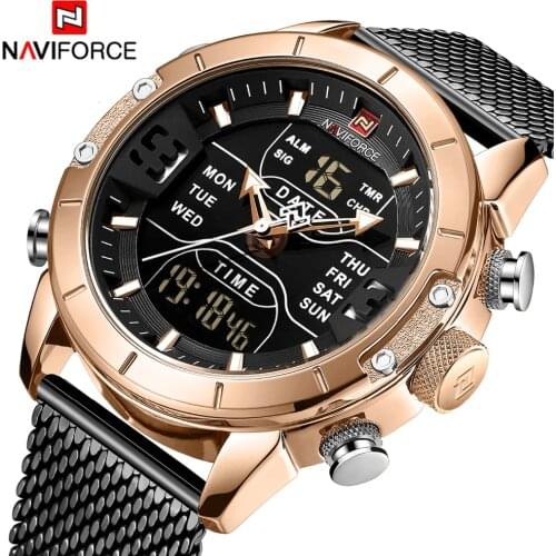 NAVIFORCE 2019 Men Military Waterproof LED Quartz Sport Watches Military Stainless Steel Mesh Male Business Relogio Masculino