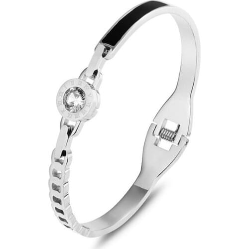 Titanium Steel Simple Curved Piece Bracelet Rose Gold Bracelet Inlaid Brick Personality Fashion Bracelet No Fade