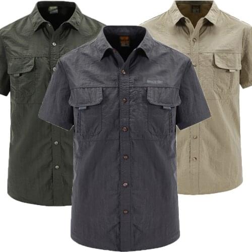 Mens Military Clothing Lightweight Army Shirt Quick Dry Tactical Shirt Water proof Summer short Sleeves Work Hunt Shirts casual