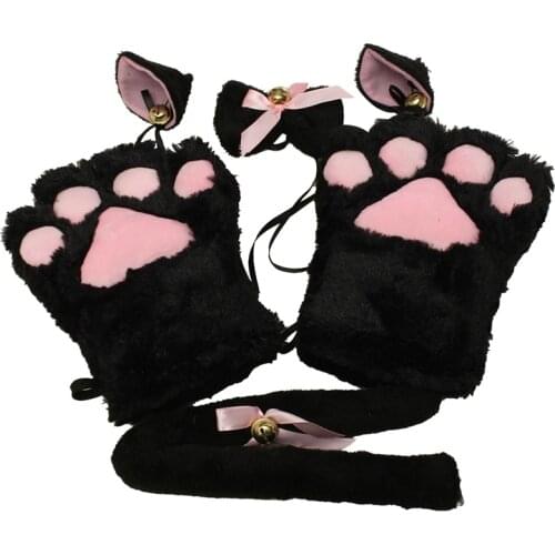 Kitten Cat Maid Cosplay Roleplay Anime Costume Gloves Paw Ear Tail Tie Party Color:Black Whole Set