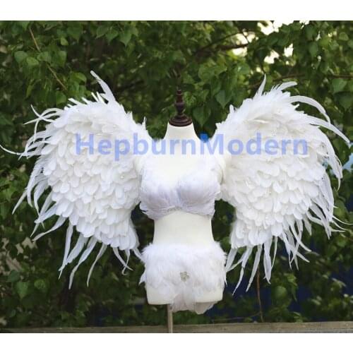 Sexy Pure handmade white ANGEL wings many Bright diamonds feather bra shorts women Dance Party nice Deco props cosplay costume