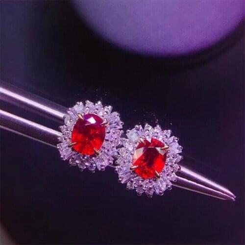Natural Ruby Stud Earrings 925 Silver Inlaid Main Stone 4*5mmAAA Zircon Light Luxury Temperament Stud Earrings Jewelry
