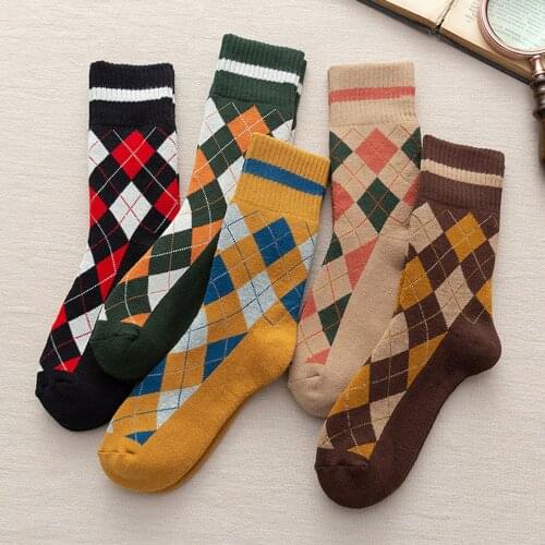 SAGACE Korean versatile diamond lattice terry socks mens and womens general Socks New Spring Festival socks