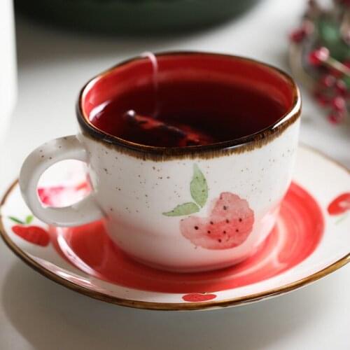 Japanese Cute Coffee Cup Ceramic Retro Flower Cup Saucer Set Funny Mate Cup Creative Crockery Tazas De Ceramica Coffe Set AC50BD