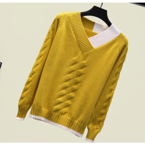 Womens V-neck pullover sweater 2020 new spring autumn knit sweater loose outer wear chenille explosive knit top female 61a