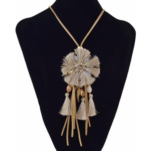 Handmade Women Long Necklaces Boho Bohemian Statement Necklace Ethnic Cotton Fringed Tassel Indian Gypsy Tribal Party Jewelry