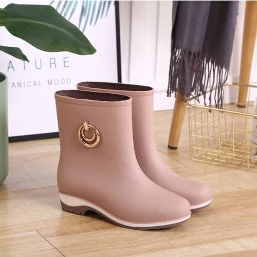 Comemore Elegant Short Women Rubber Boots Ankle Rain Boots Fall Autumn Rain Day Waterproof Woman Shoes Matte Fashion Water Shoes