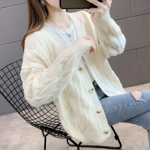 Womens knitted cardigan sweater loose fashion new autumn and winter western style casual jacket coat women