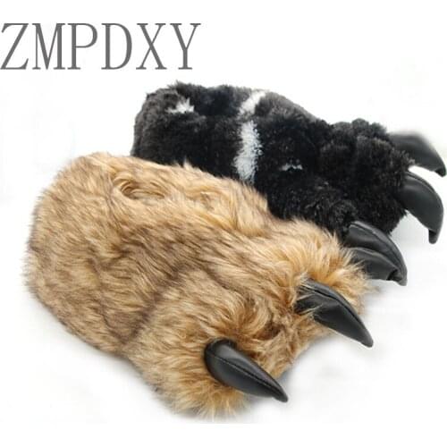Cartoon Bear Claw Slides Winter Warm Slippers Cute Animal Slippers Comfortable Home Slides Couple Cotton Shoes Drop Shipping Hot