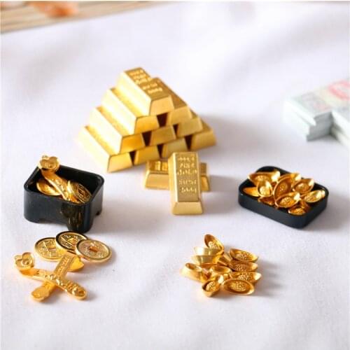 1:12 Dollhouse Miniature Ancient China Gold Ingot Bullion Copper Coin Model Dolls Accessories Mini Toys For Kid Educational Gift