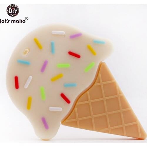 Lets Make 1pc Silicone Teether Icecream Food Grade Cream Cartoon Rattles Crib Mobile Pendant Baby Shower Gift Toy Babay Teether