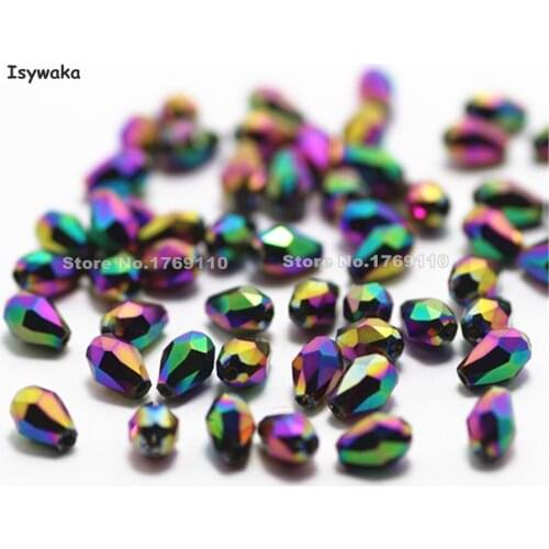 Isywaka 100pcs Purple Colorful Color Faceted Teardrop Beads Austria Crystal Bead Waterdrop Beads Loose Bead for DIY Making,3x5mm
