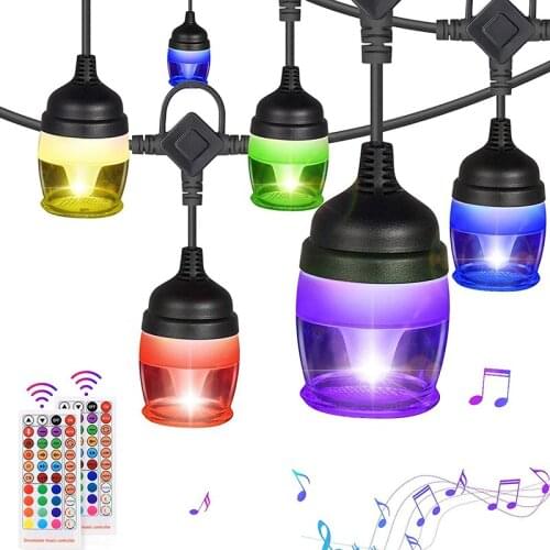 12 Led RGB Outdoor String Light Remote Control/Sync to Music/Waterproof Shatterproof Bulb for Holiday Party Wedding Dec