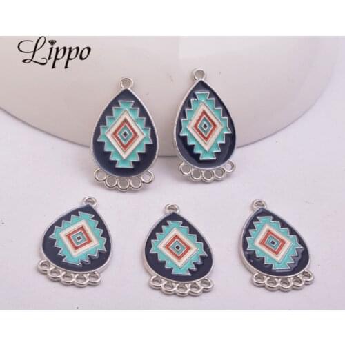 12pcs Antique Silver Water Drop Earrings Connector Enamel Pendant Base Jewelry Findings