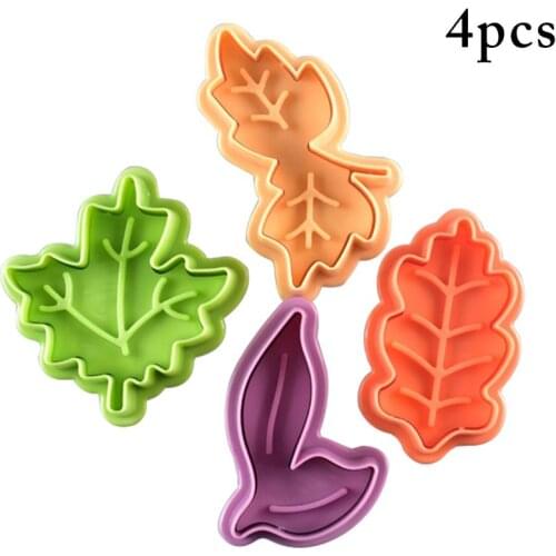 4 Pcs/Set Leaf Shape Cookie Mold DIY Plastic Cookie Cutters Set Pastry Cake Biscuit Mold Spring Baking Tools Cake Mold Tools