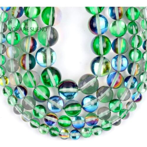 6/8/10/12mm Natural Australian Green Smooth Rainbow Stone Beads For Jewelry Making DIY Needlework Bracelet Necklace Charms 15"