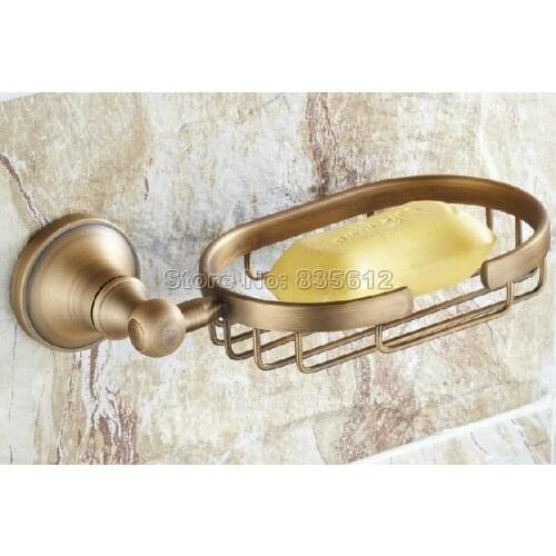 Antique Brass Bathroom Soap Dish Holder Wall Mounted Soap Storage Basket Wba080