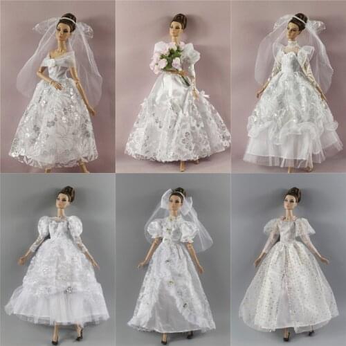 White Wedding Dress Veil Flower Bouquet, evening gown clothing outfit for 30cm barbie FR Xinyi doll, 1/6 doll clothes