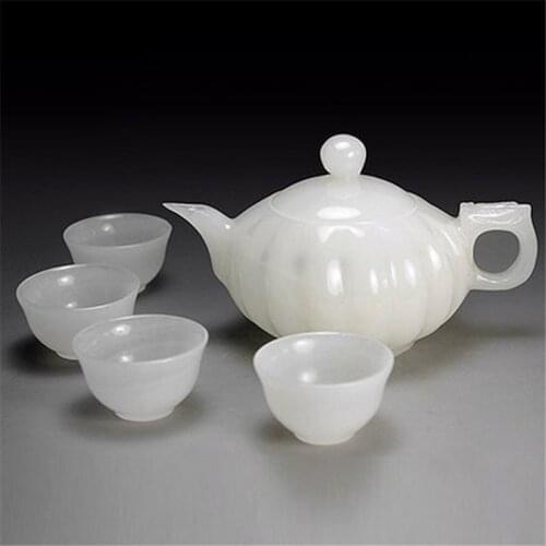 White jade, pumpkin, wine pot, tea set, tea pot, household goods