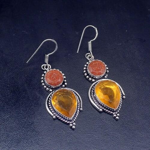 Gemstonefactory Big Promotion 925 Silver Honey Topaz Sun Sitara Fashion Women Ladies Gifts Dangle Drop Earrings 20212021