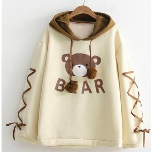 Harajuku Streetwear Fashion Women Cute Long Sleeve Hoodies Autumn Winter Clothes kawaii A Bear Cap Hooded Sweatshirt Tops A40