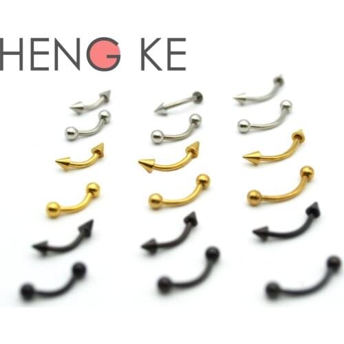 TITANIUM STEEL SPIKES EYEBROW RING CURVE BAR PIERCING JEWELRY 16G 5/16" Steel Black Gold Ball Nipple Ring Body