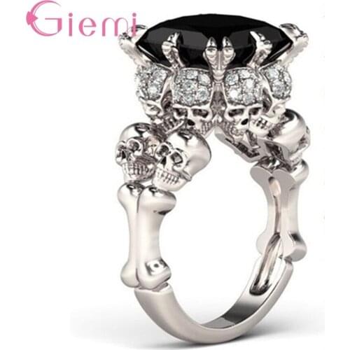 New Arrival Black Customer Ring For Women Girls Party Birthday Punk Style 925 Sterling Silver Austrian Crystal Wholesale