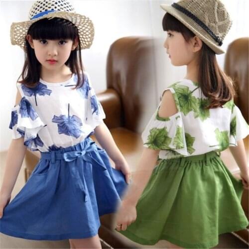 Factory direct Girl Clothes Sets Summer Child Baby T shirt+Bow Short Pants 2pcs Kids Outfits Set 8 9 10 12 Years