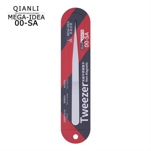 Short Pointed Non-Magnetic Tweezer QIANLI MEGA-IDEA 00-SA Stainless Steel 0.15mm High Hardness Repair Clip Fly Line Tool