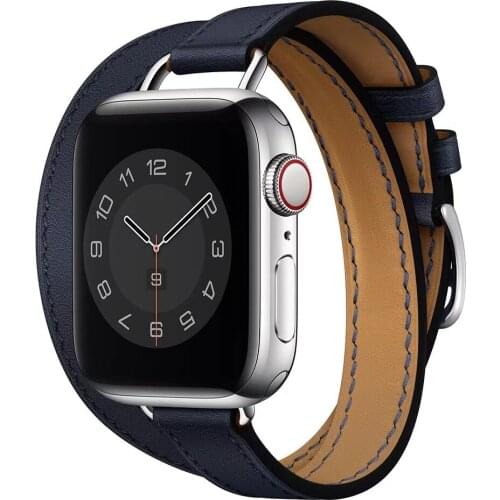 Double loop leather strap for Apple watch band 6 5 4 SE series 44mm 40mm Sport slim replacement strap for iwatch 3 2 42mm 38mm