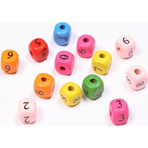 Fashion loose diy square Arabic numerals 0-9 wood beads diy loose mix color wooden beads 10mm 50 pieces y1265