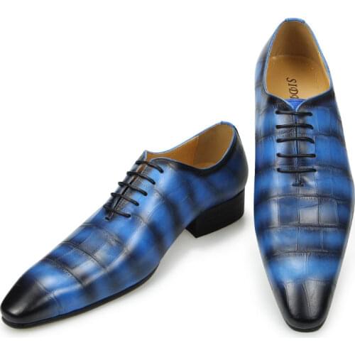 Mens Fashion Full Grain Casual Business Oxford Shoes Dress Wedding Forma Style Designer Blue Green Man Shoe Pointed Toe Lace-up