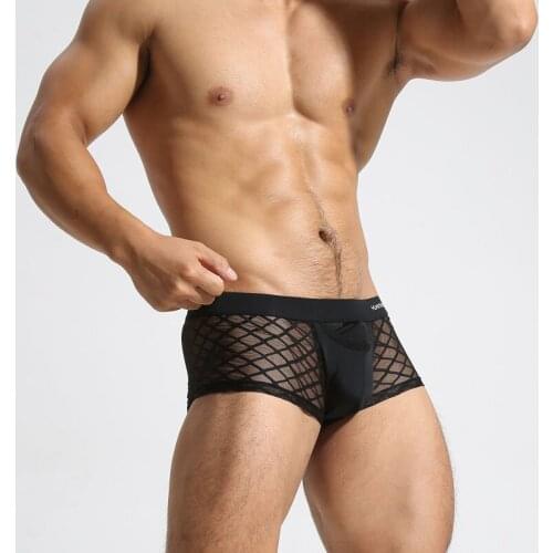 Mens Breathable Mesh Boxer Four Corner Underwear Wholesale Transparent Boxer Shorts U Pouch Pants Trunks Boxer Gay Male Panties