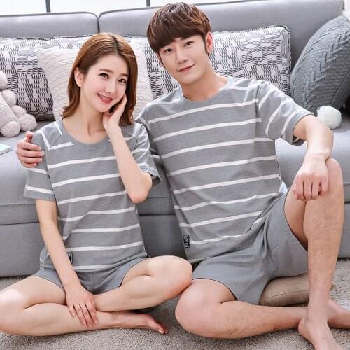 Couple Sleepwear Summer Women Pajamas Set Man Pijamas Suit Sleep Tops Shorts conjuntos de pijama mujer pijama masculino