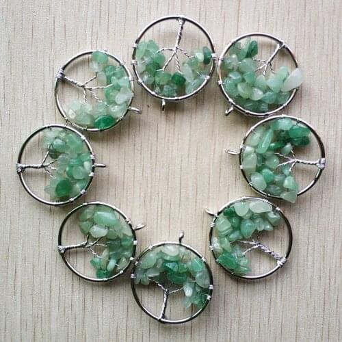 Wholesale 12pcs/lot new fashion natural green aventurine Tree of life handmade wire wrapped Pendants 30mm for jewelry marking