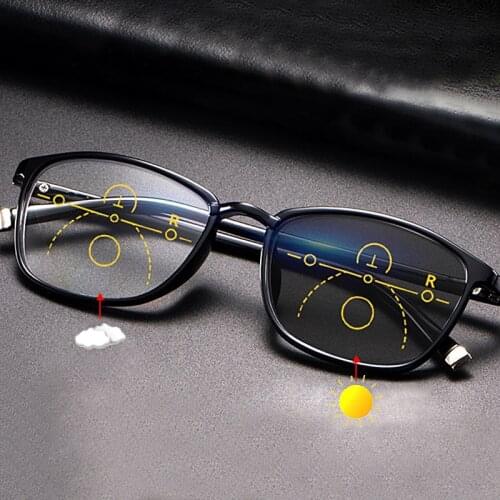 Progressive Photochromic Multifocal Reading Glasses Men Presbyopia Anti Uv Blue Ray Ultralight TR90 Full Rim Solid Bridge black