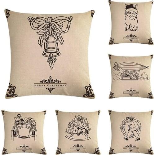 Merry Christmas Santa Bell Motorboat Cotton Linen Woven Square Red Cushion Cover Pillowcase Pillow Covers H708