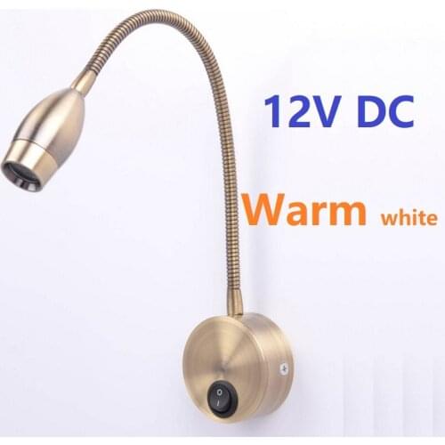 Warm White 3w 12V LED Bronze Reading Lights Beside/Map/Book Wall Lighting RV/Caravan/Motorhome/Camper Boat Flexible Switch Lamp